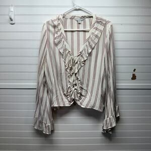 American Eagle Long Sleeve Ruffle & Tie Front Blouse Size XL